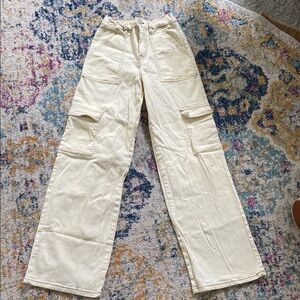 Forever 21 Cream Cargo Pants Straight-Leg